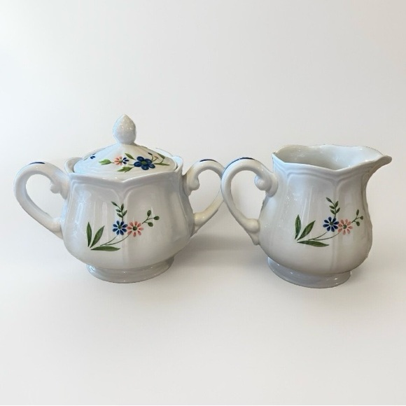 Vintage Retired Sears Country French Ironstone Sugar Bowl And Creamer Set Floral - Picture 3 of 15